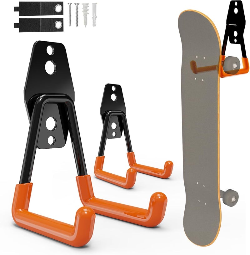 Wallavant Skateboard Hooks 2-Pack Small Utility Heavy Duty Holder Garage Storage Wall Mount for Stroller Tennis Garden Tool Household Warehouse Shed - Image 1